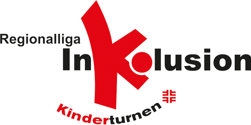 Logo der Regionalliga Inklusion. Das K in Inklusion ist als eine turnende Figur in rot dargestellt.