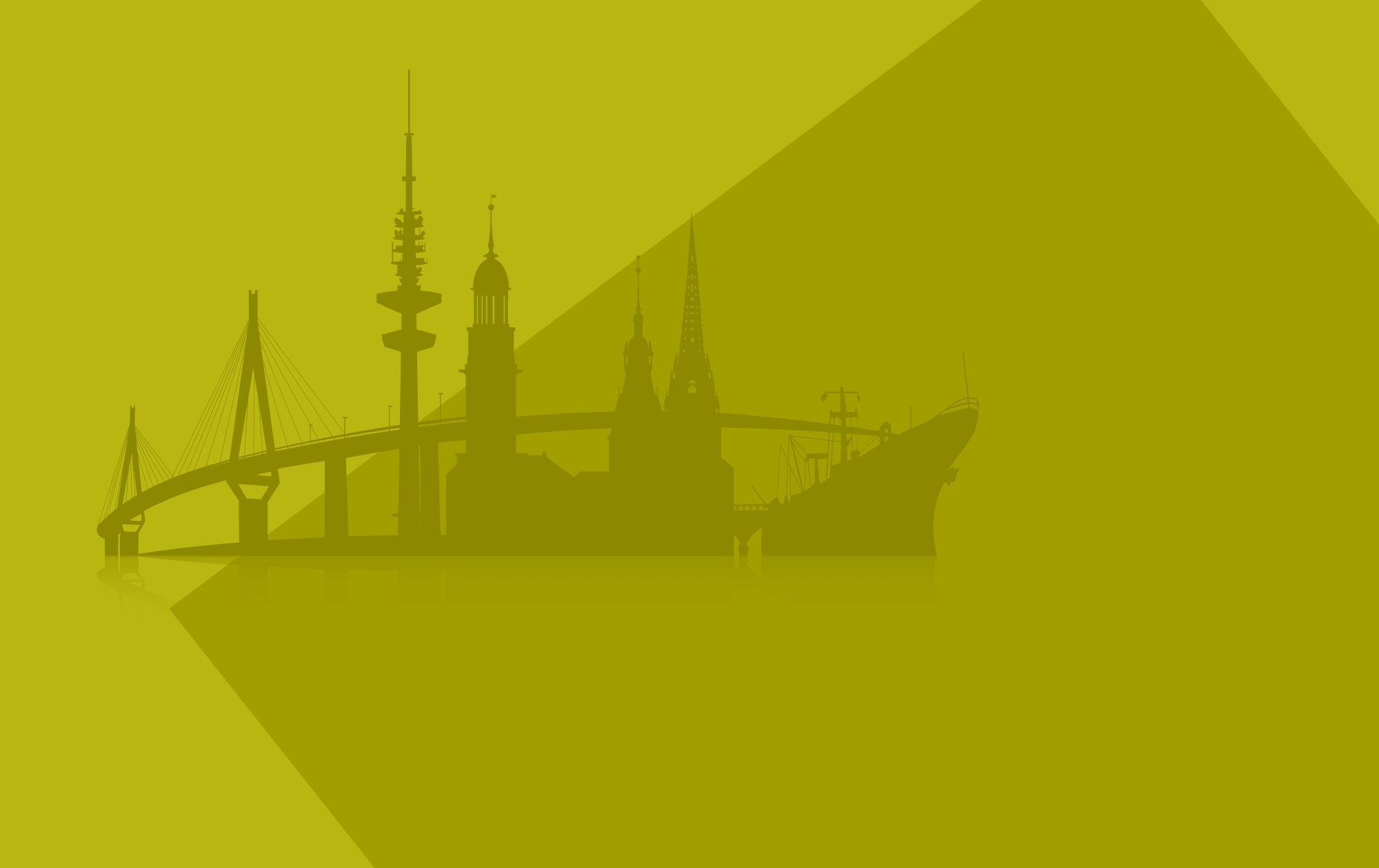 Hamburger Skyline als Grafik – Köhlbrandbrücke, Fernsehturm, Hamburger Hauptkirchen, Schiff als Symbold des Hafens